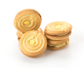 cookie biscuit with cream on white