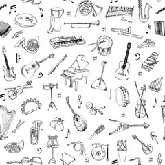 Fototapeta premium Music Instruments Background - Seamless Pattern - vector