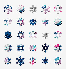 Set of abstract colorful snowflake logo icons, winter concepts