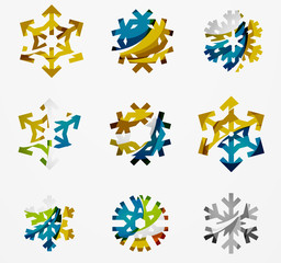 Set of abstract colorful snowflake logo icons, winter concepts