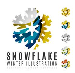 Set of abstract colorful snowflake logo icons, winter concepts