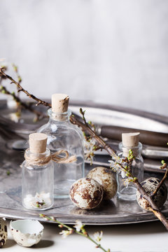 Easter interior with vials and quail eggs