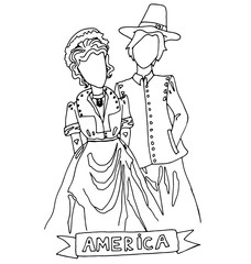 Fototapeta premium the national traditional ethnic costume for men and woman of the country. The sketch, outline, national heritage and the country's costume