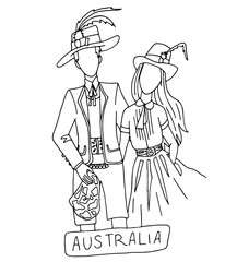 the national traditional ethnic costume  for men and woman of the country. The  sketch, outline, national heritage and the country's costume