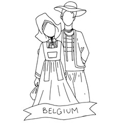 the national traditional ethnic costume  for men and woman of the country. The  sketch, outline, national heritage and the country's costume