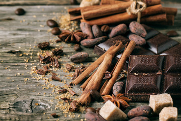 Dark chocolate with cocoa beans