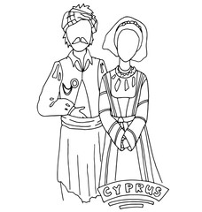 the national traditional ethnic costume  for men and woman of the country. The  sketch, outline, national heritage and the country's costume