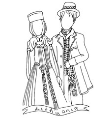 the national traditional ethnic costume  for men and woman of the country. The  sketch, outline, national heritage and the country's costume