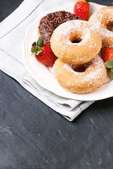 Donuts with fresh strawberries