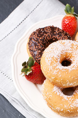 Donuts with fresh strawberries