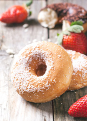 Donuts with fresh strawberries