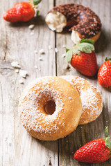 Donuts with fresh strawberries
