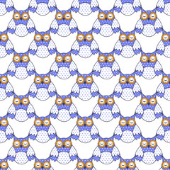 Seamless texture with blue owls on a white background