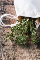 Thyme on wooden table