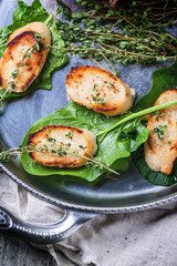 Fried bread croutons with thym