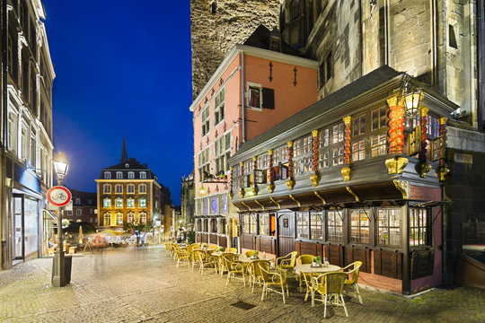 Ratskeller And Town Hall in Aachen At Night