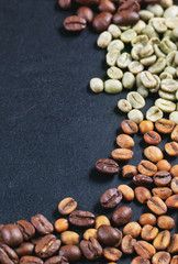 Green, brown and black coffee on chalckboard