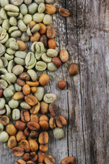 Green and brown coffee beans