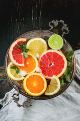 Set of sliced citrus fruits
