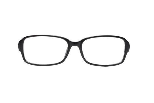 black frame glasses isolated on white background