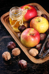 Honey, nuts and apples