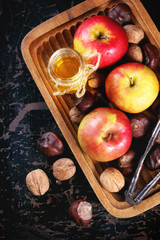 Honey, nuts and apples