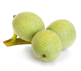 Walnuts green close-up isolated on a white background