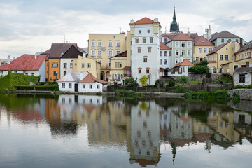 Fototapeta na wymiar Colorful Czech Houses Reflected