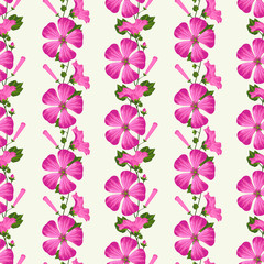 Vector seamless pattern with branch of pink flowers and buds