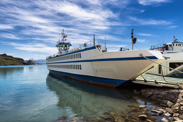 Naklejka premium A ferryboat in the Lake General Carrera, Chile Chico, Chile: October 2013
