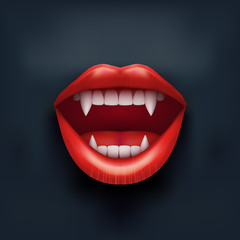 Dark Background of vampire mouth with open lips.