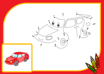 Funny cartoon car. Connect dots and get image. Educational game