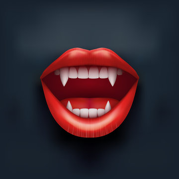 Dark Background of vampire mouth with open lips.