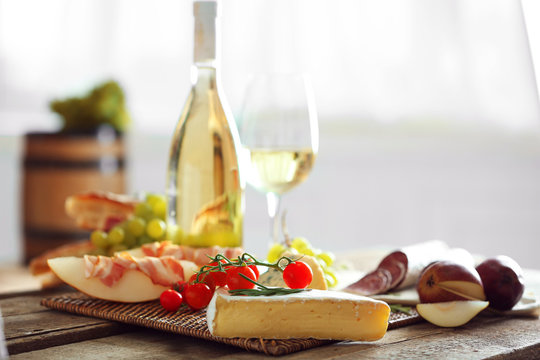 Still Life With Various Types Of Italian Food And Wine