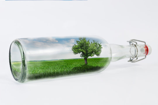 green field on bottle