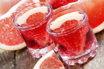 Red grapefruit cocktail, selective focus