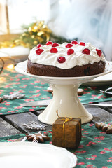 Table setting with chocolate cake