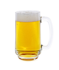 Mug with beer on white background