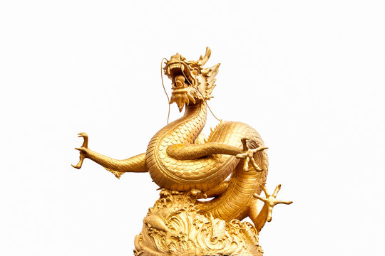 Chinese golden gragon statue isolated on white background.