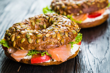 bagel with cream cheese and smoked salmon