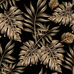 Obrazy na Szkle  wzór złotych liści i kwiatów