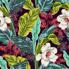 seamless pattern of exotic leaves - 90768979