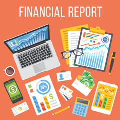 Financial report flat illustration concept. Top view