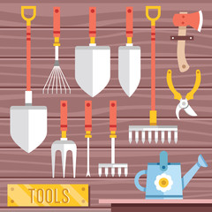 Gardening tools icons set. Hanging gardening equipment