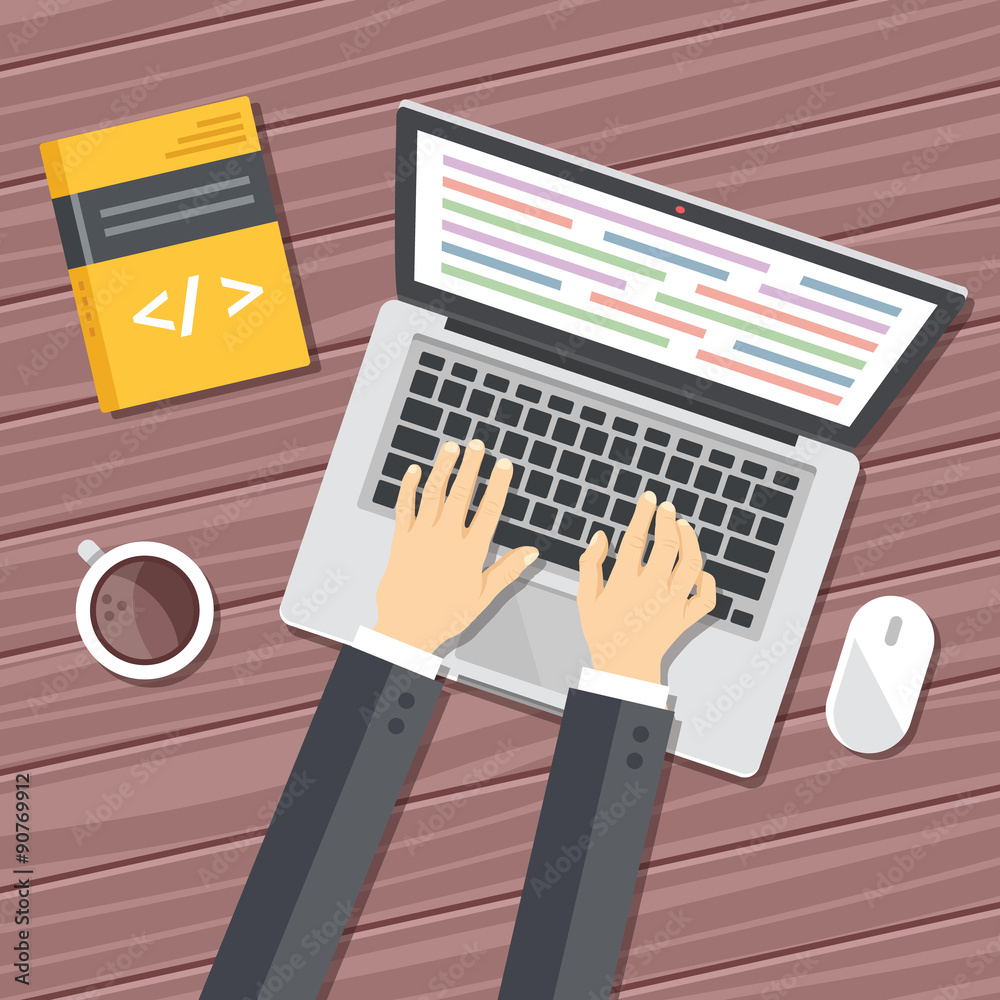 Wall mural programming flat illustration concept. top view