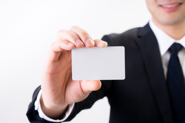 businessman with business name card , contact us concept