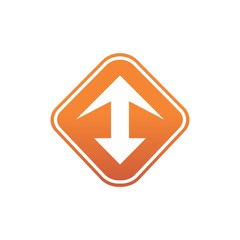 Orange Diamond Sign with Dynamic Directions Arrows, Up and Down Movement Symbol