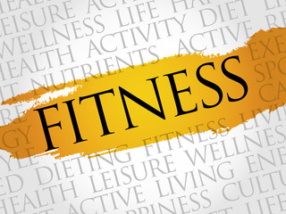 Fitness word cloud, health concept