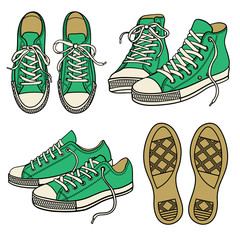 Vector set of bright sneakers isolated on white