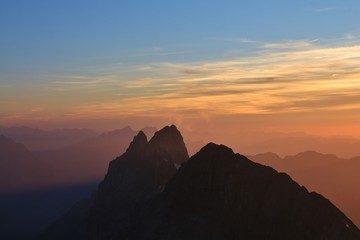 High mountains in central Switzerland at sunset